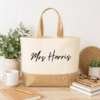 A canvas bag with a personalised teachers name