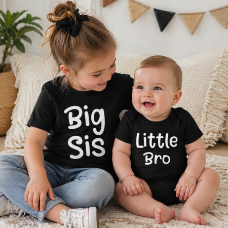 Matching sibling tshirts that say big bro lil sis