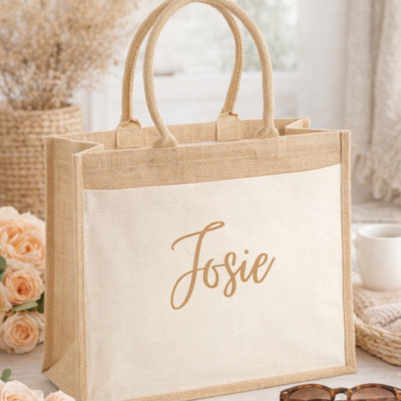 canvas jute bag with a custom personalised name
