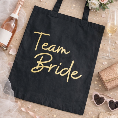 cotton tote bag that says team bride