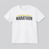 a white t-shirt that has training for a marathon printed