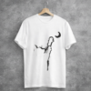 a white t-shirt with a cat design printed