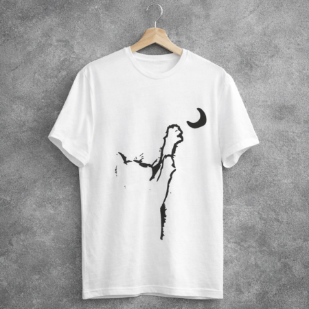 a white t-shirt with a cat design printed