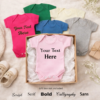 Multiple different colours of baby vest that can be personalised with any message