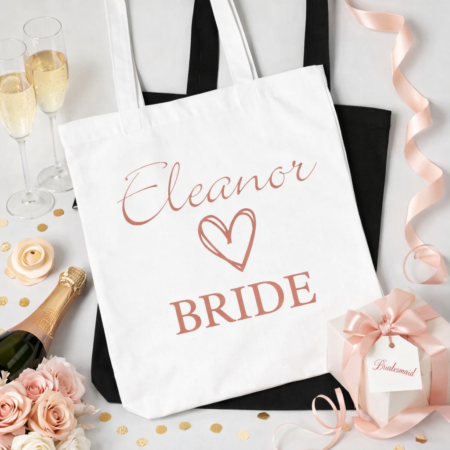 white cotton tote bag that says bride for hen parties