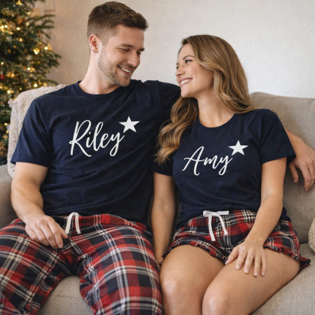 red and navy tartan matching pyjamas