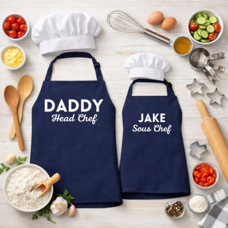 Matching dad and son personalised aprons