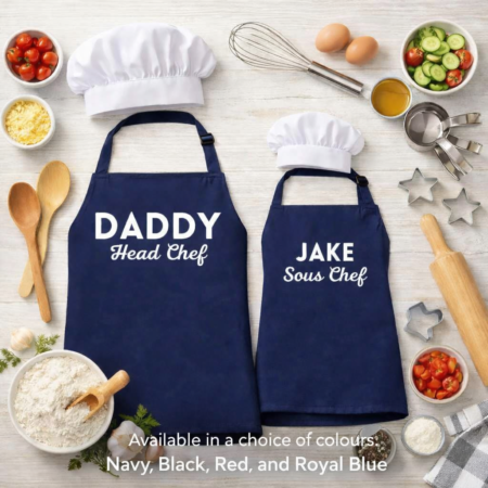 navy matching dad and son aprons