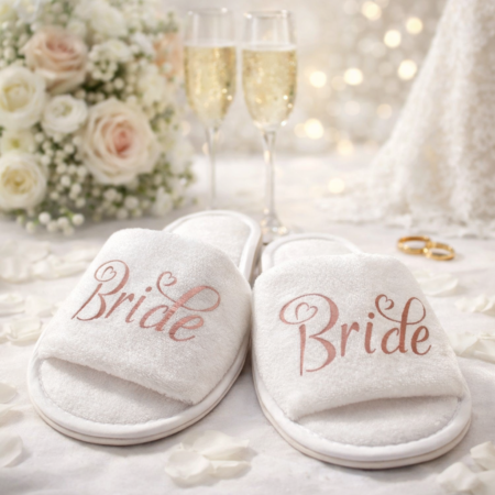 Personalised wedding slippers in rose gold