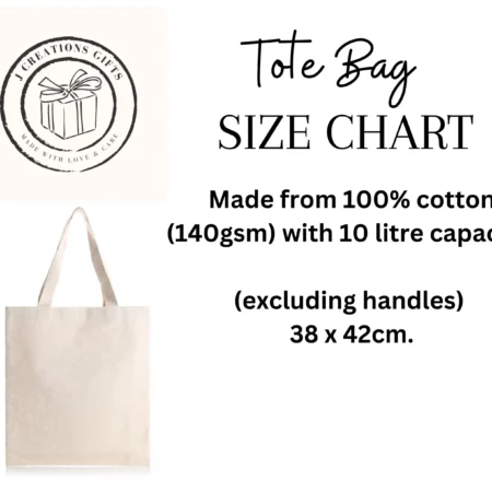 Cream canvas tote bag with dimensions 38cm x 42cm