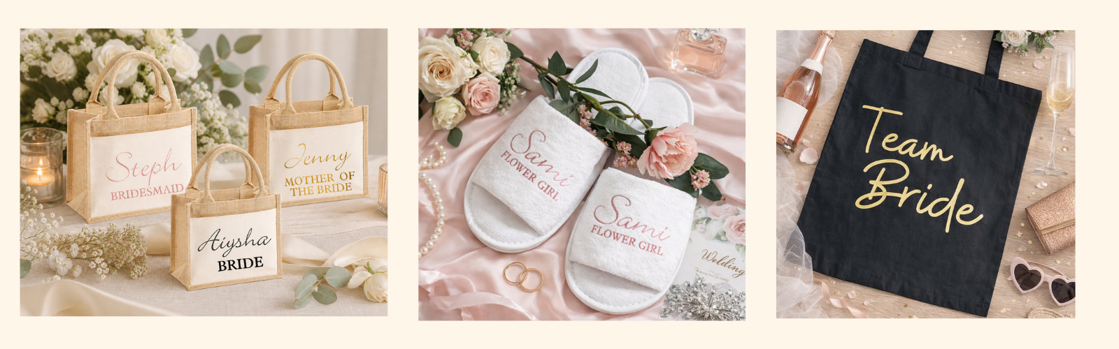 Bridesmaid slippers personalsied, Team bride tote bag and personalsied bridesmaid jute bag gift ideas for the bride squad