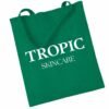Tropic Skincare green tote bag with white logo, reusable branded skincare accessory.