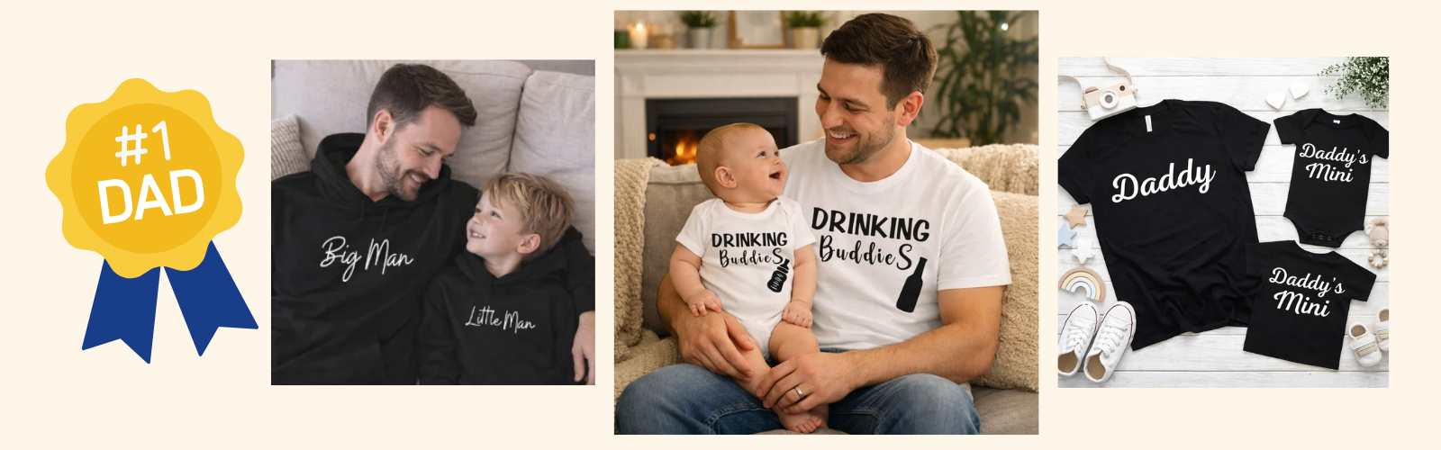 dad and baby matching top that say drinking buddies
